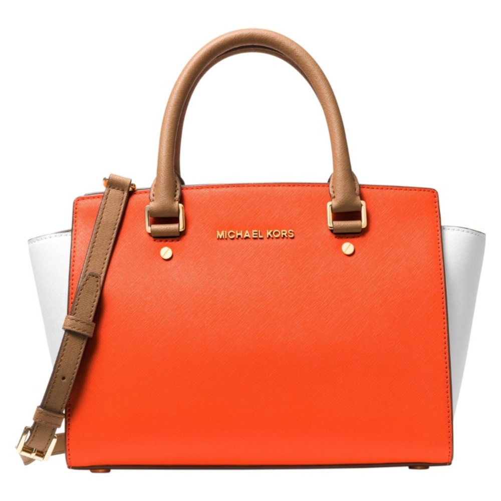 Holiday SALE！NWT MK selma medium orange color block satchel！